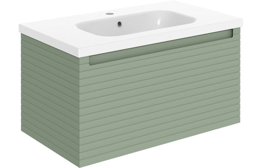 Parallel 815mm Wall Hung 1 Drawer Basin Unit & Basin - Matt Willow Green