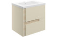 Dualis 615mm Wall Hung 2 Drawer Basin Unit & 1TH White Basin - Matt Cotton & Oak Effect