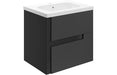 Dualis 615mm Wall Hung 2 Drawer Basin Unit & 1TH White Basin - Matt Black & Glass