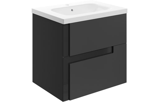 Dualis 615mm Wall Hung 2 Drawer Basin Unit & 1TH White Basin - Matt Black & Glass