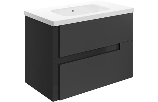 Dualis 815mm Wall Hung 2 Drawer Basin Unit & 1TH White Basin - Matt Black & Glass