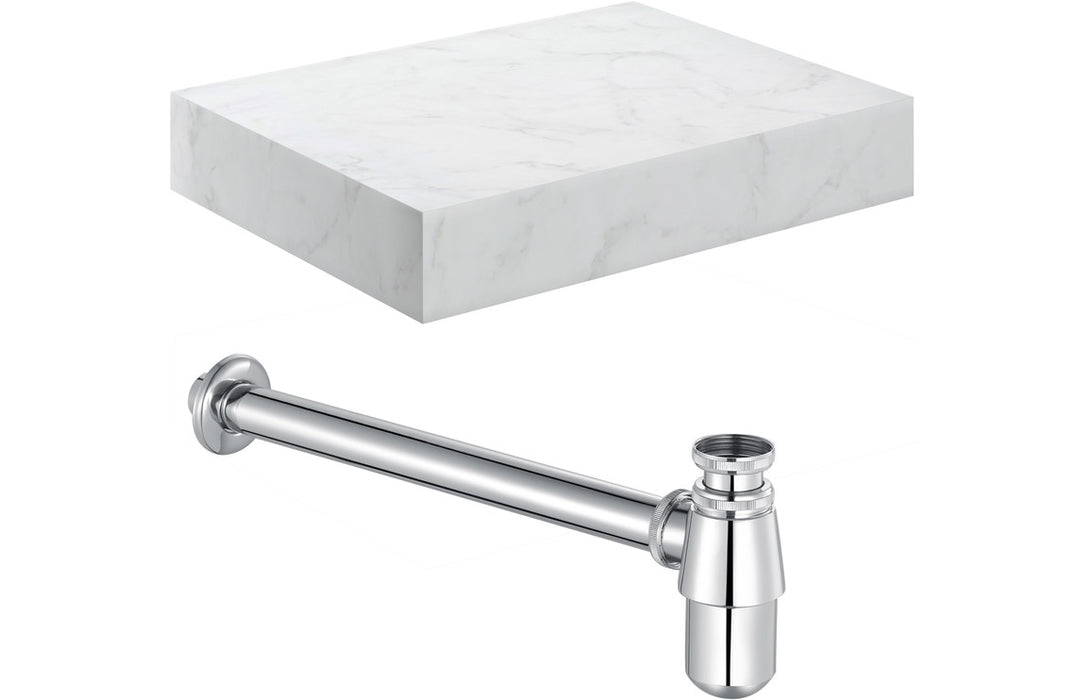 Origin 800mm Wall Hung White Marble Basin Shelf & Bottle Trap