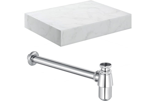 Origin 800mm Wall Hung White Marble Basin Shelf & Bottle Trap