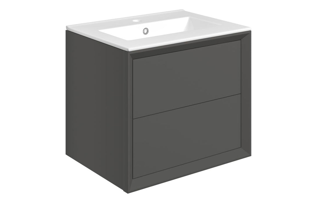 Impel 615mm Wall Hung 2 Drawer Basin Unit & Thin Edge Basin - Matt Clay