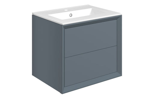 Impel 615mm Wall Hung 2 Drawer Basin Unit & Thin Edge Basin - Matt Storm Blue