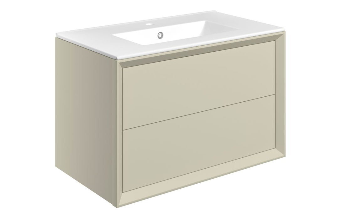 Impel 815mm Wall Hung 2 Drawer Basin Unit & 1TH Thin Edge Basin - Matt Cotton
