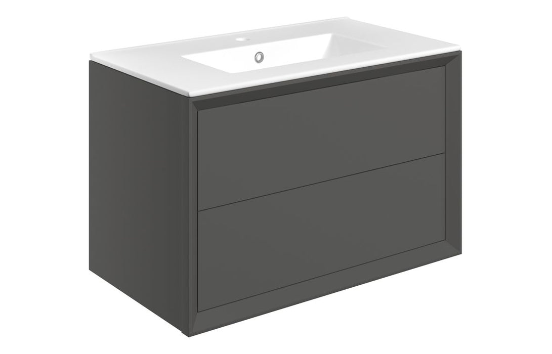 Impel 815mm Wall Hung 2 Drawer Basin Unit & 1TH Thin Edge Basin - Matt Clay