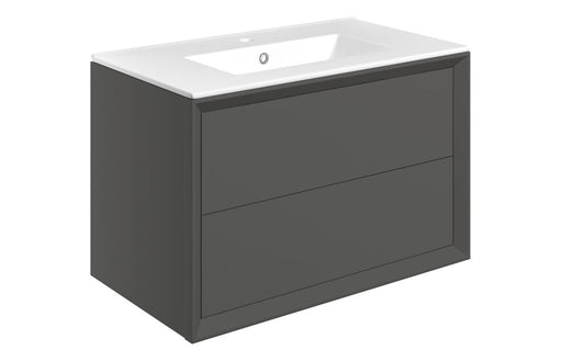 Impel 815mm Wall Hung 2 Drawer Basin Unit & 1TH Thin Edge Basin - Matt Clay