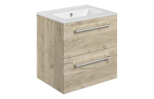 Pulse 510mm Wall Hung 2 Drawer Basin Unit & 1TH Thin Edge Basin - Oak