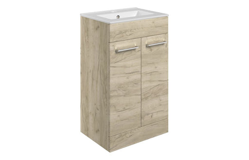 Pulse 510mm Floor Standing 2 Door Basin Unit & 1TH Thin Edge Basin - Oak