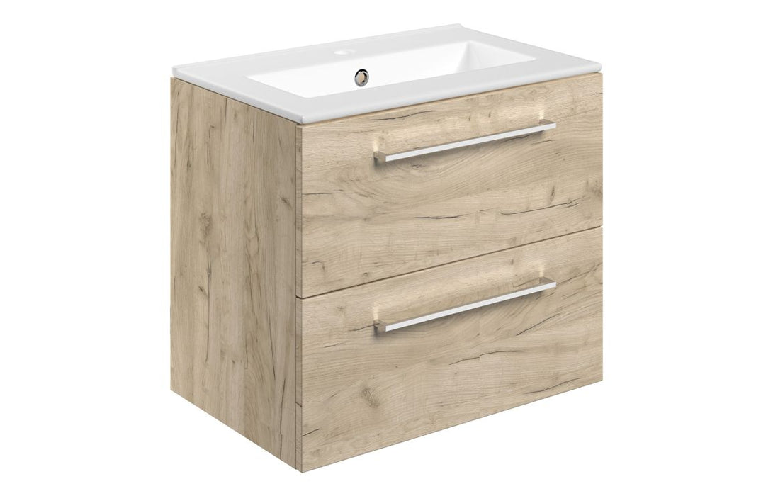 Pulse 610mm Wall Hung 2 Drawer Basin Unit & Thin Edge Basin - Oak
