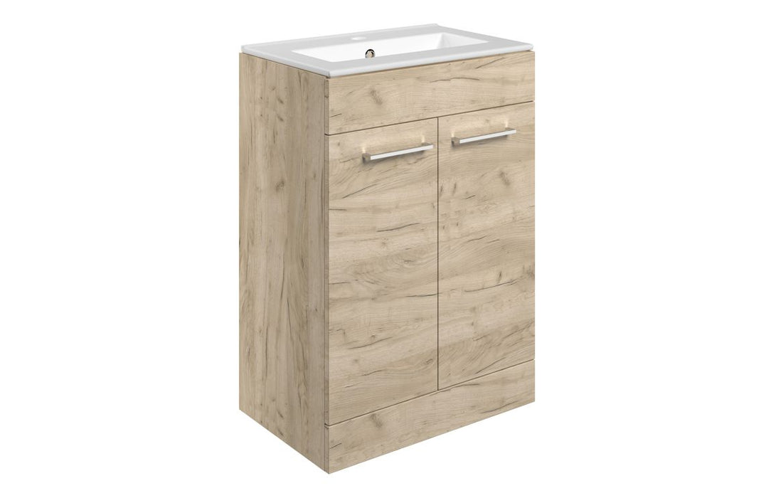 Pulse 610mm Floor Standing 2 Door Basin Unit & Thin Edge Basin - Oak