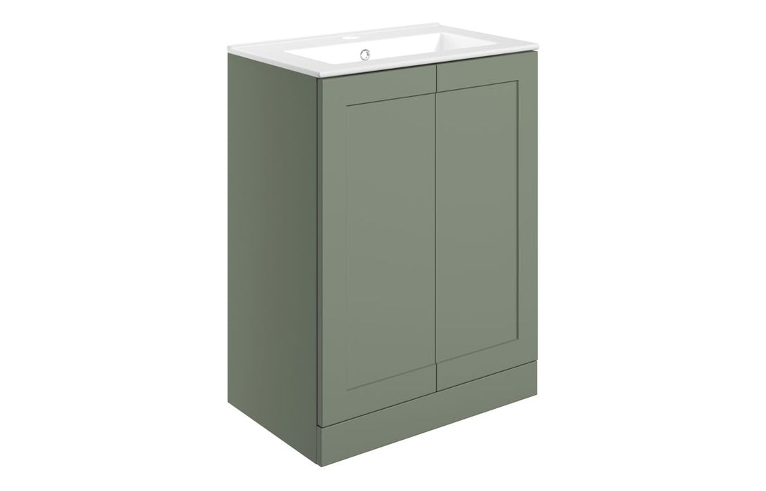 Windsor 615mm Floor Standing 2 Door Basin Unit & Basin - Matt Reed Green