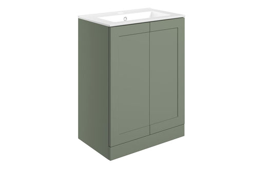 Windsor 615mm Floor Standing 2 Door Basin Unit & Basin - Matt Reed Green