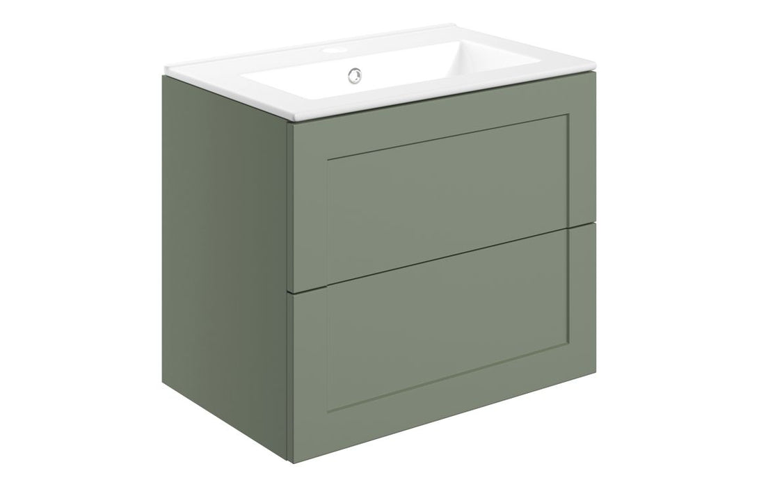 Windsor 615mm Wall Hung 2 Drawer Basin Unit & Basin - Matt Reed Green