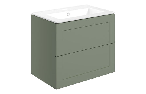 Windsor 615mm Wall Hung 2 Drawer Basin Unit & Basin - Matt Reed Green