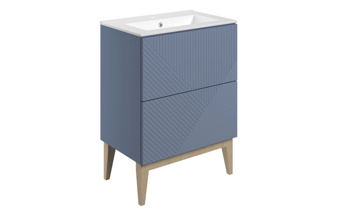 Vario 615mm Floor Standing 2 Drawer Basin Unit & Basin - Matt Smoke Blue
