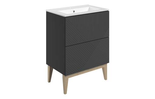 Vario 615mm Floor Standing 2 Drawer Basin Unit & Basin - Matt Graphite Grey