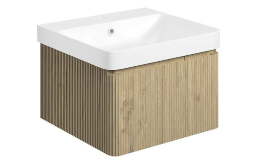 Nubo 500mm Wall Hung 1 Drawer Basin Unit & Basin - Textured Oak