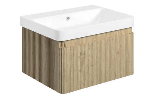 Nubo 605mm Wall Hung 1 Drawer Basin Unit & Basin - Textured Oak