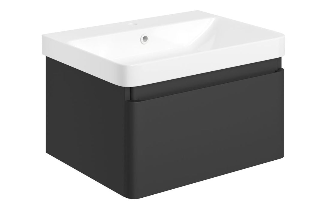 Celeste 605mm Wall Hung 1 Drawer Basin Unit & Basin - Matt Black