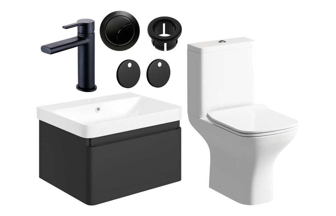 Celeste 600mm Basin Unit & Close Coupled WC Pack w/Black Finishes