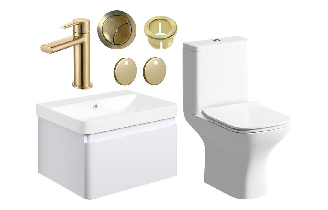 Celeste 600mm Basin Unit & Close Coupled WC Pack w/Brushed Brass Finishes