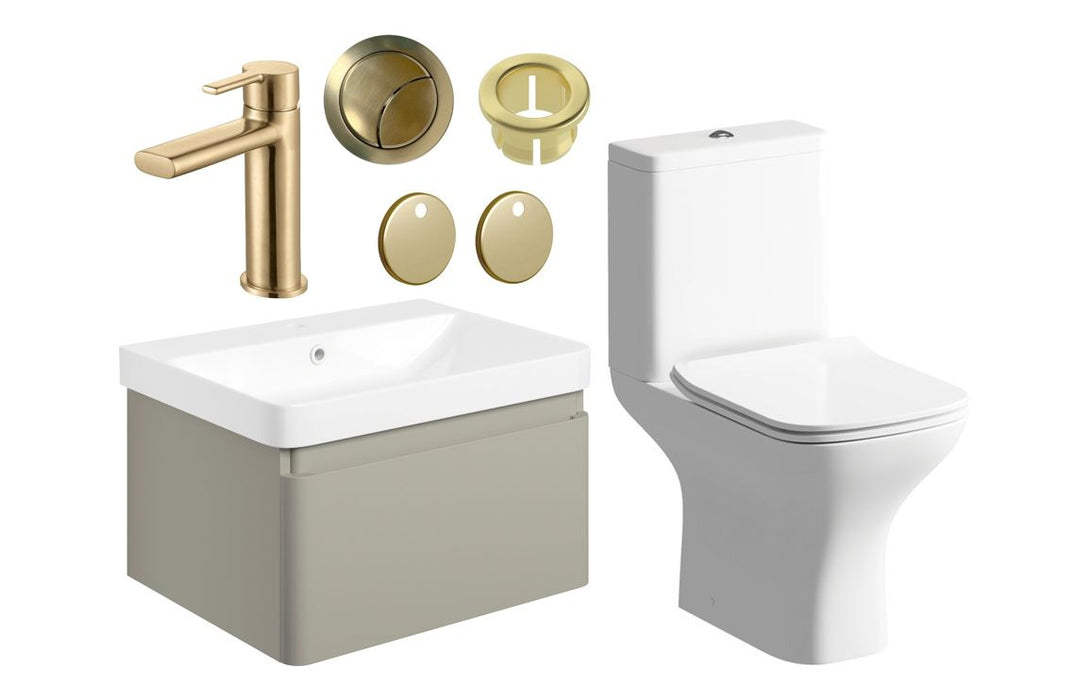 Celeste 600mm Basin Unit & Close Coupled WC Pack w/Brushed Brass Finishes
