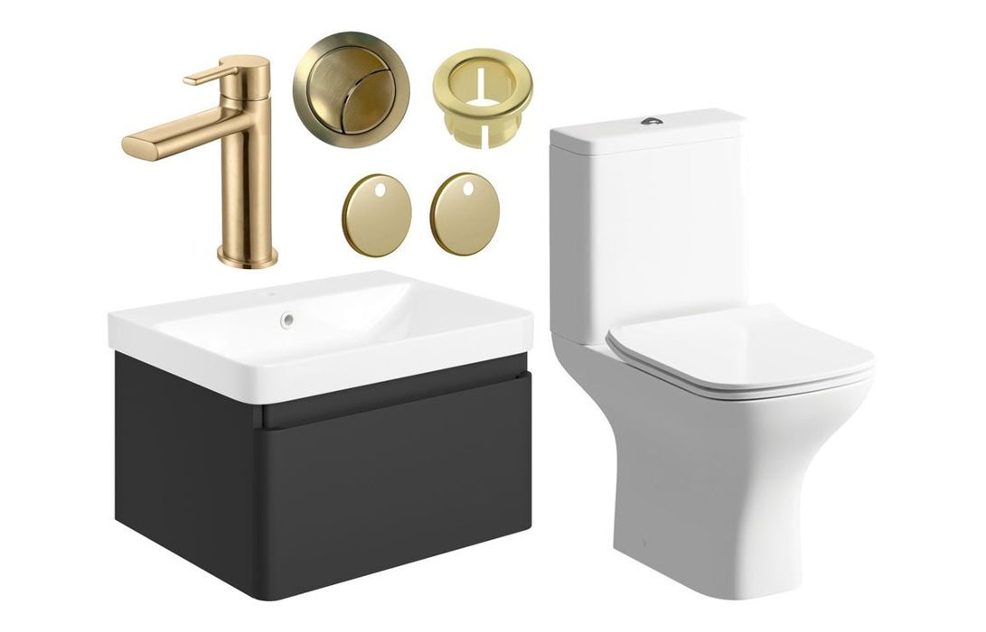 Celeste 600mm Basin Unit & Close Coupled WC Pack w/Brushed Brass Finishes