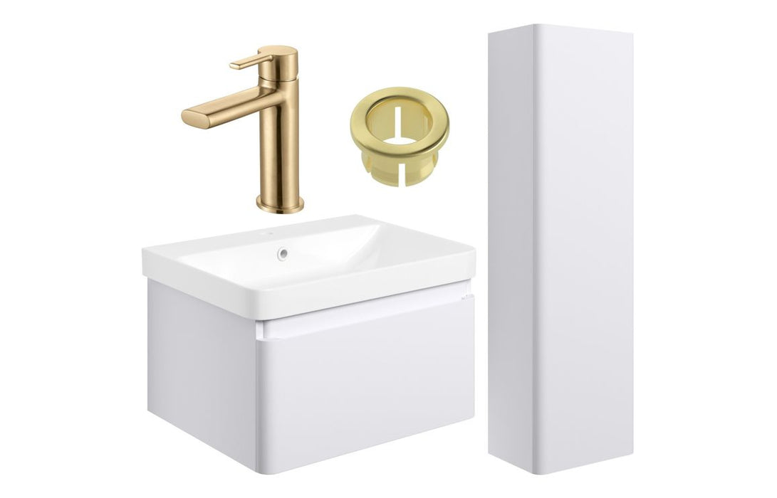 Celeste 600mm Basin Unit & Tall Unit Pack w/Brushed Brass Finishes