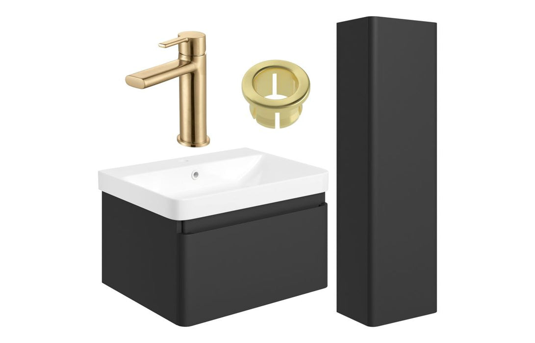 Celeste 600mm Basin Unit & Tall Unit Pack w/Brushed Brass Finishes