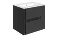 Dualis 615mm Wall Hung 2 Drawer Basin Unit & 0TH White Thin Edge Basin - Matt Black & Glass
