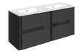 Dualis 1210mm Wall Hung 4 Drawer Basin Unit & 2TH White Basin - Matt Black & Glass