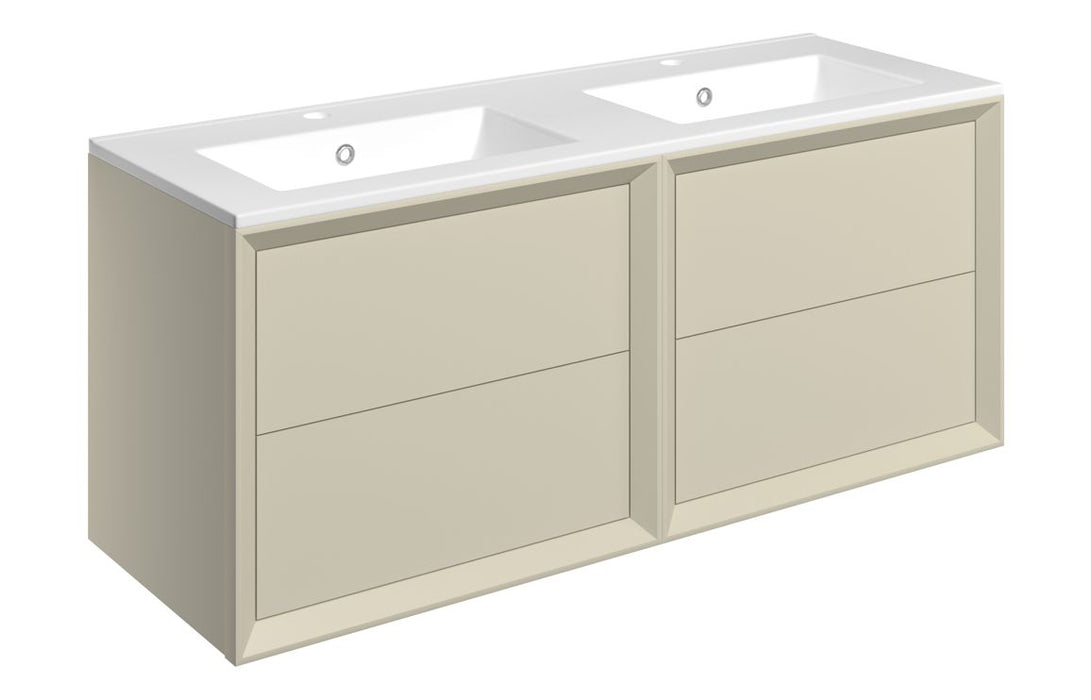 Impel 1210mm Wall Hung 4 Drawer Basin Unit Thin Edge Basin - Matt Cotton