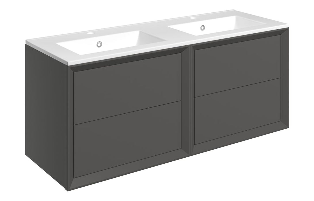 Impel 1210mm Wall Hung 4 Drawer Basin Unit Thin Edge Basin - Matt Clay