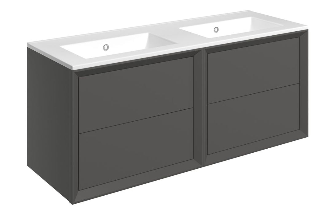 Impel 1210mm Wall Hung 4 Drawer Basin Unit Thin Edge Basin - Matt Clay
