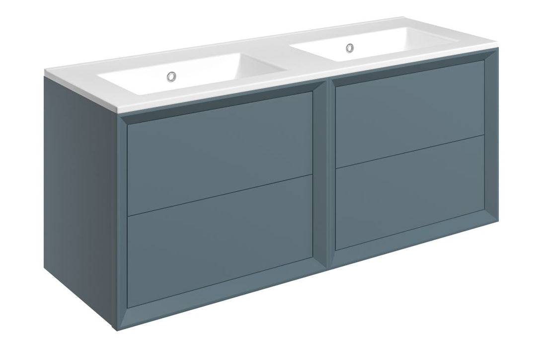 Impel 1210mm Wall Hung 4 Drawer Basin Unit Thin Edge Basin - Matt Storm Blue