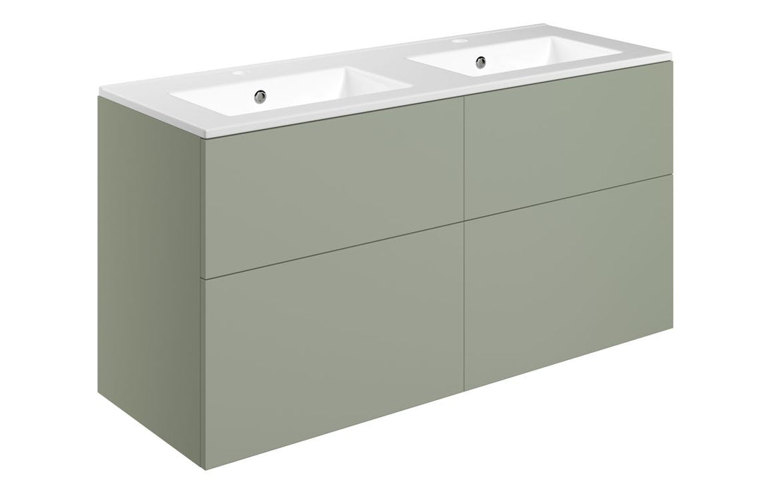 Accent 1210mm Wall Hung 4 Drawer Basin Unit Basin - Matt Olive Green