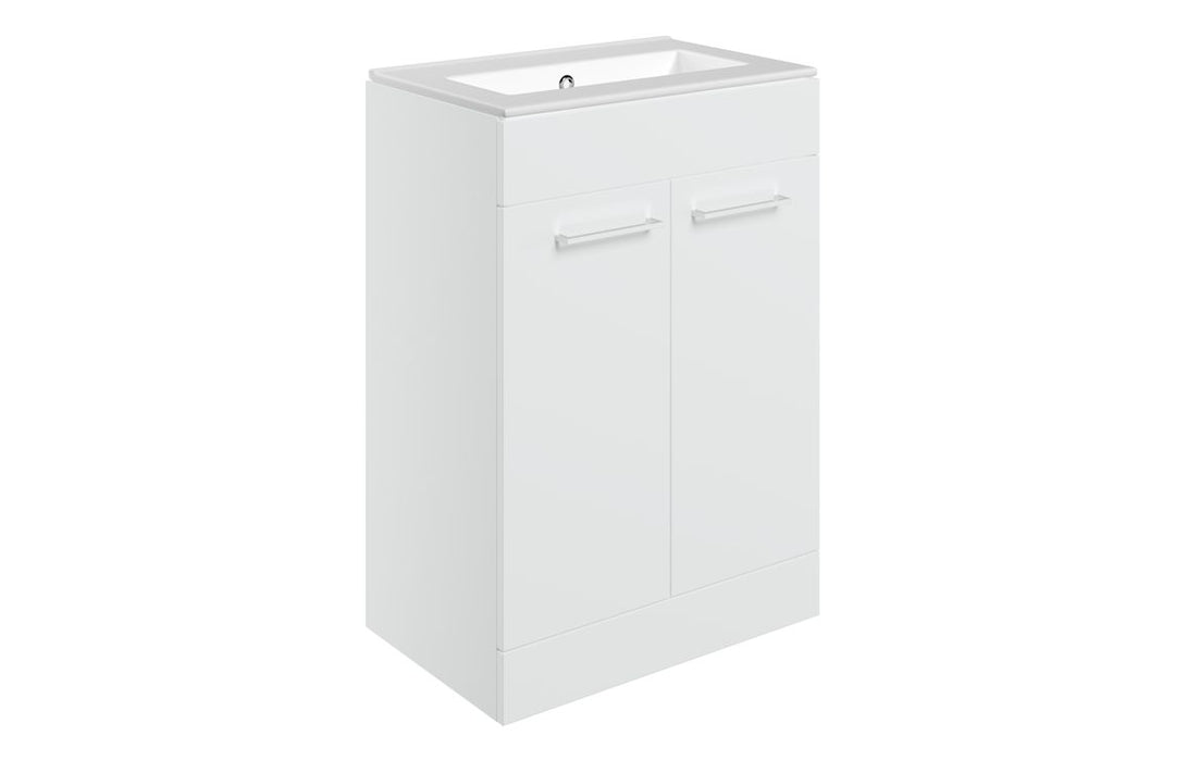 Pulse 610mm Floor Standing 2 Door Basin Unit & Thin Edge Basin - White Gloss