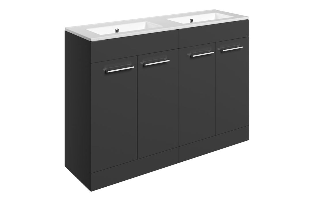 Pulse 1210mm Floor Standing 4 Door Basin Unit & Thin Edge Basin - Anthracite Gloss