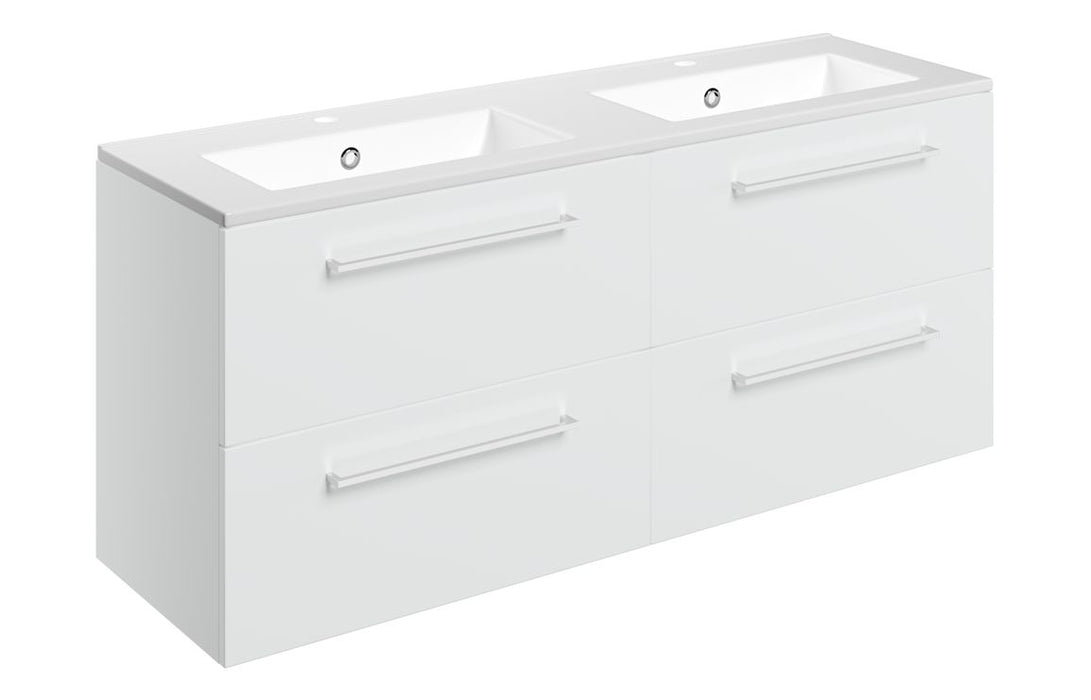 Pulse 1210mm Wall Hung 4 Drawer Basin Unit & Thin Edge Basin - White Gloss