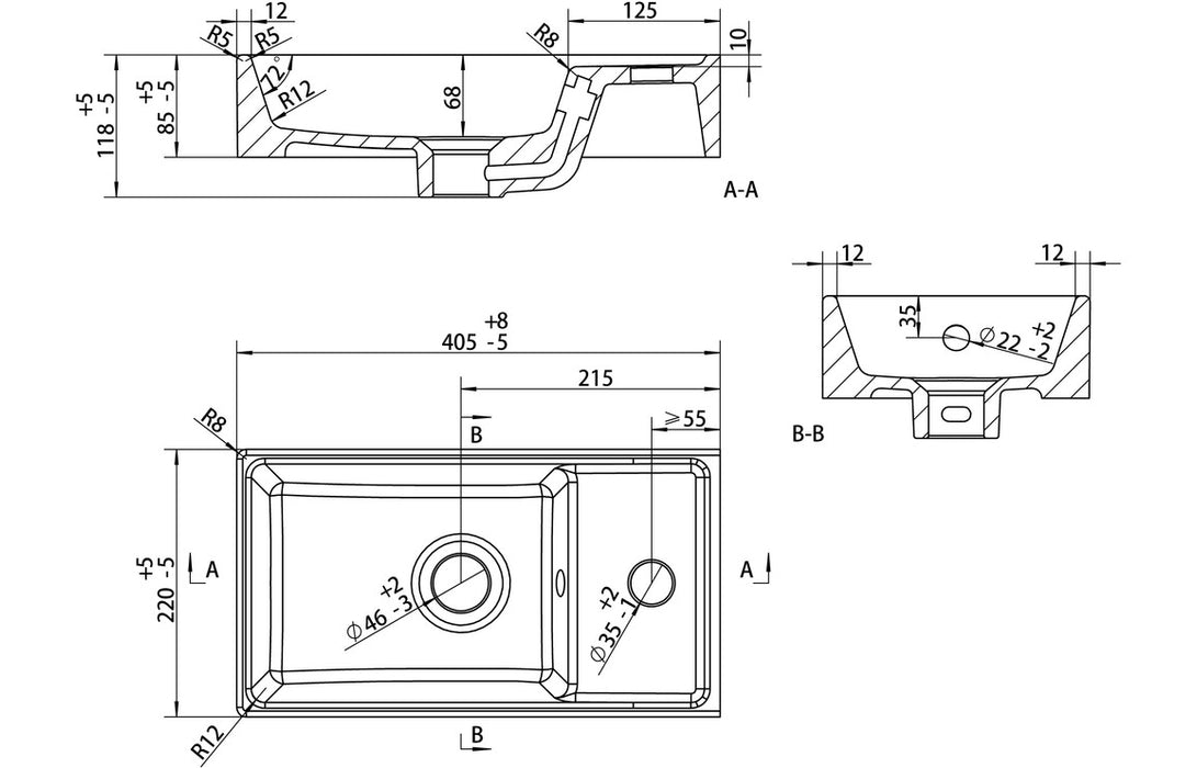 Pulse 410mm Wall Hung 1 Door Basin Unit & 1TH Basin - Oak