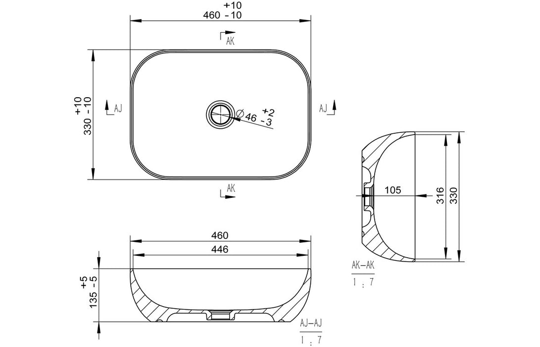 Otellia 460x330mm Ceramic Washbowl - Grey Marble Effect