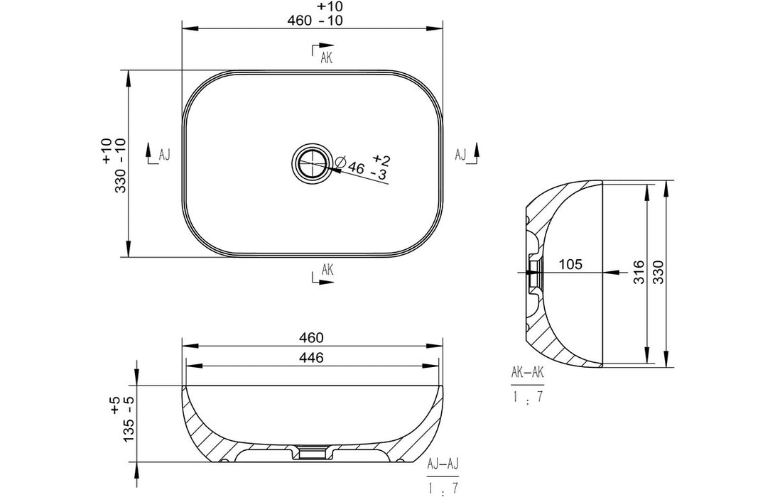 Otellia 460x330mm Ceramic Washbowl - White Marble Effect