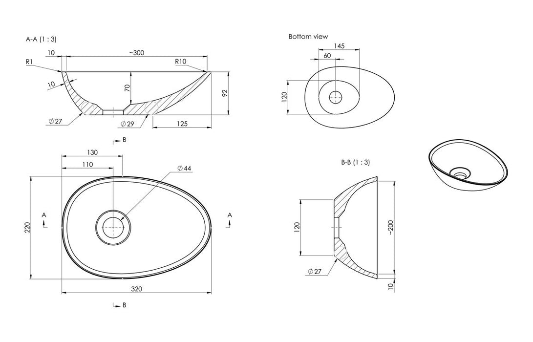 Avelline 320x220mm Mini Resin Washbowl - White