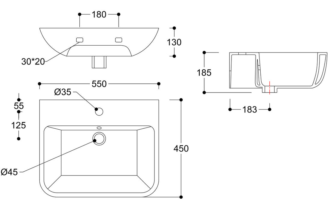 Cedraire 560x450mm 1TH Basin & Full Pedestal (Boxed)