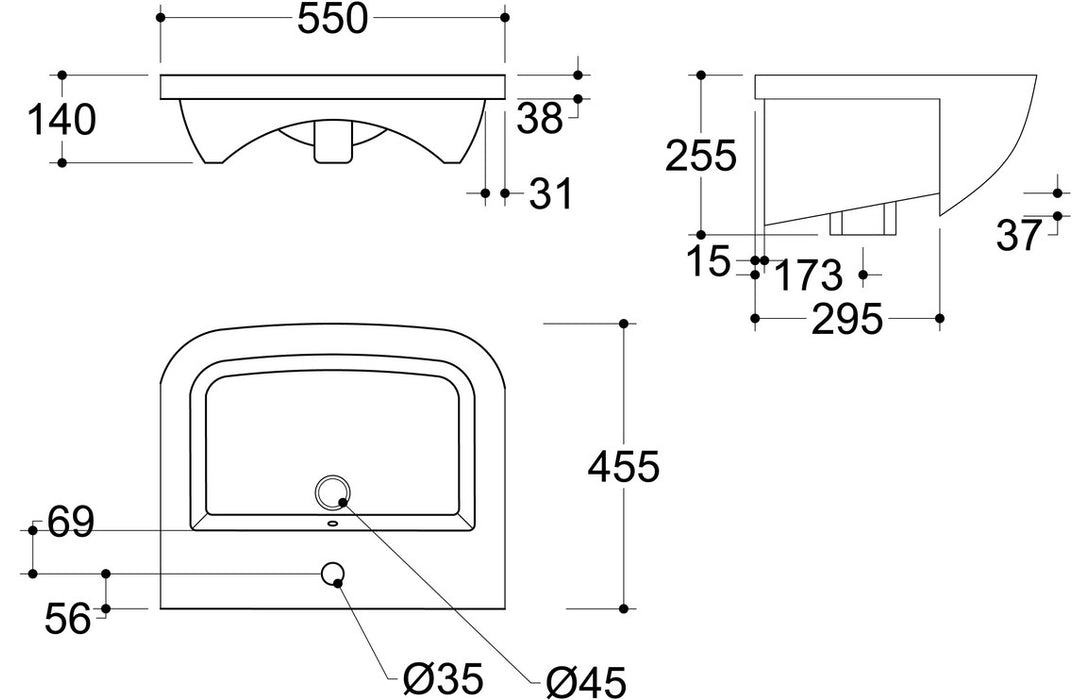 Cedraire 520x400mm 1TH Semi Recessed Basin