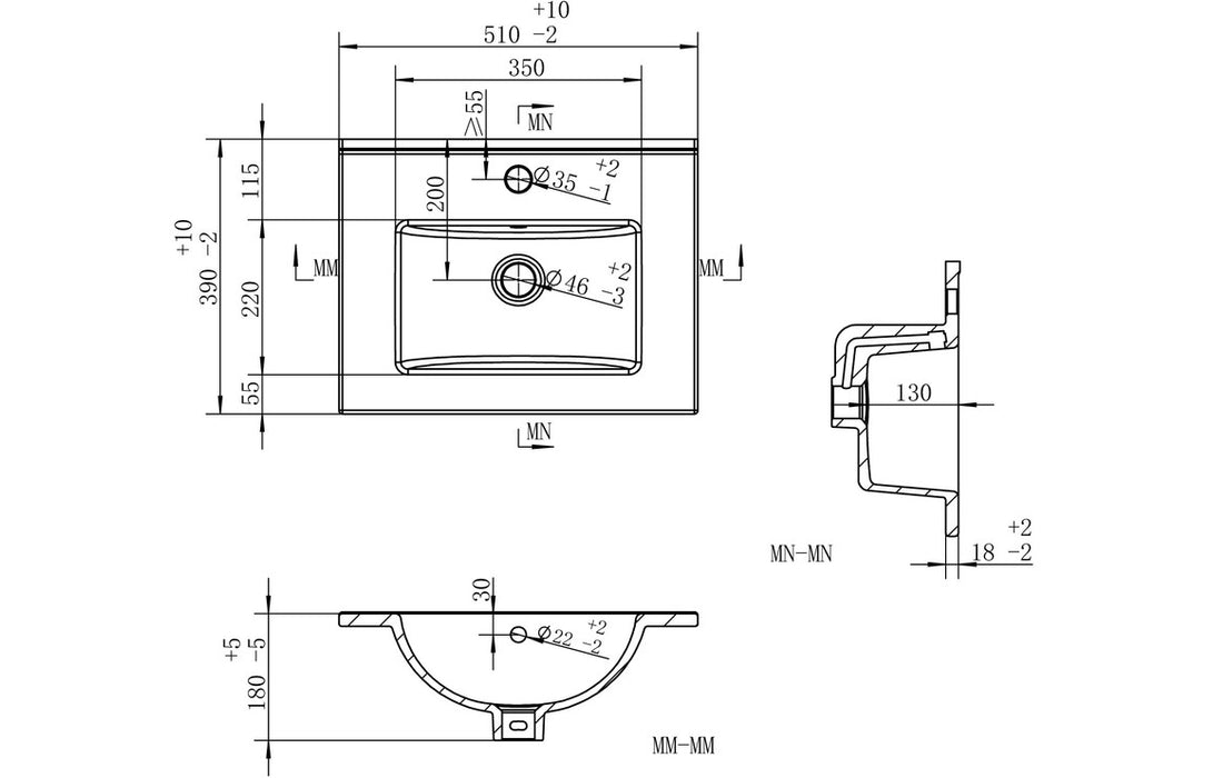 Pulse 510mm Floor Standing 2 Door Basin Unit & 1TH Thin Edge Basin - Oak