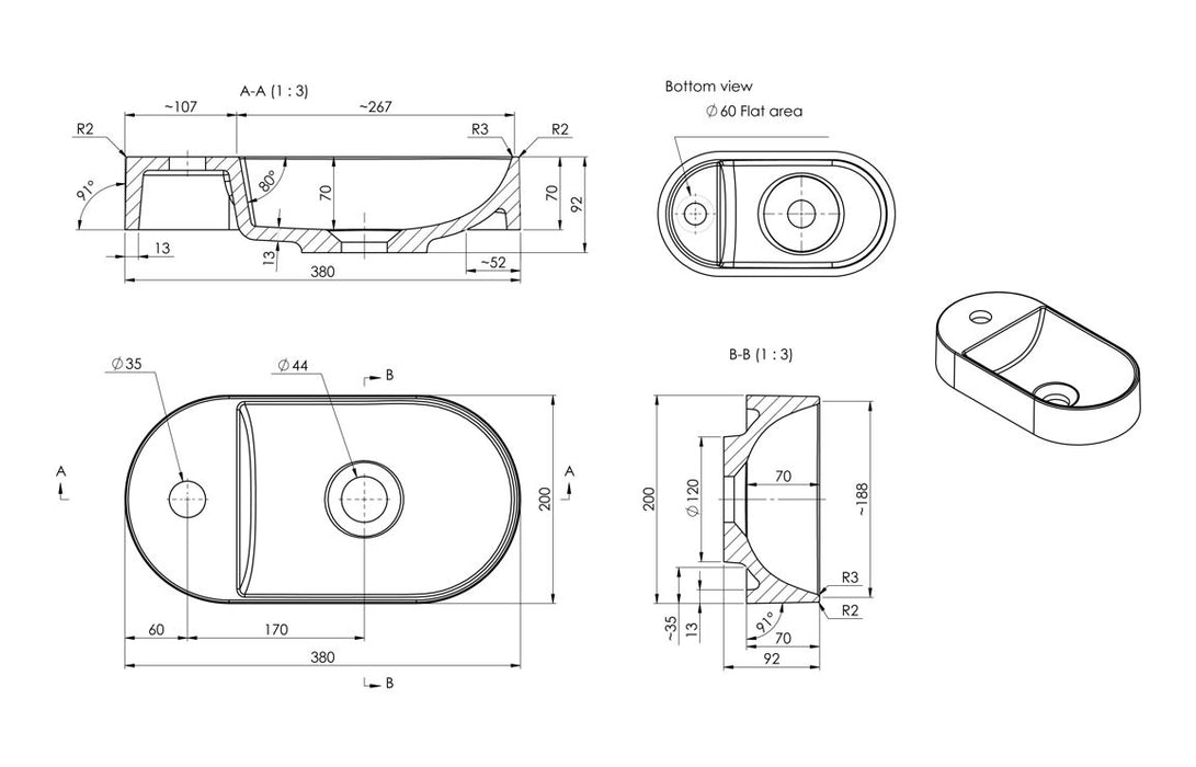 Bellamora 380x200mm Mini Resin Washbowl - White