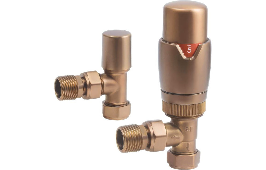 Round Thermostatic Brushed Bronze Radiator Valves